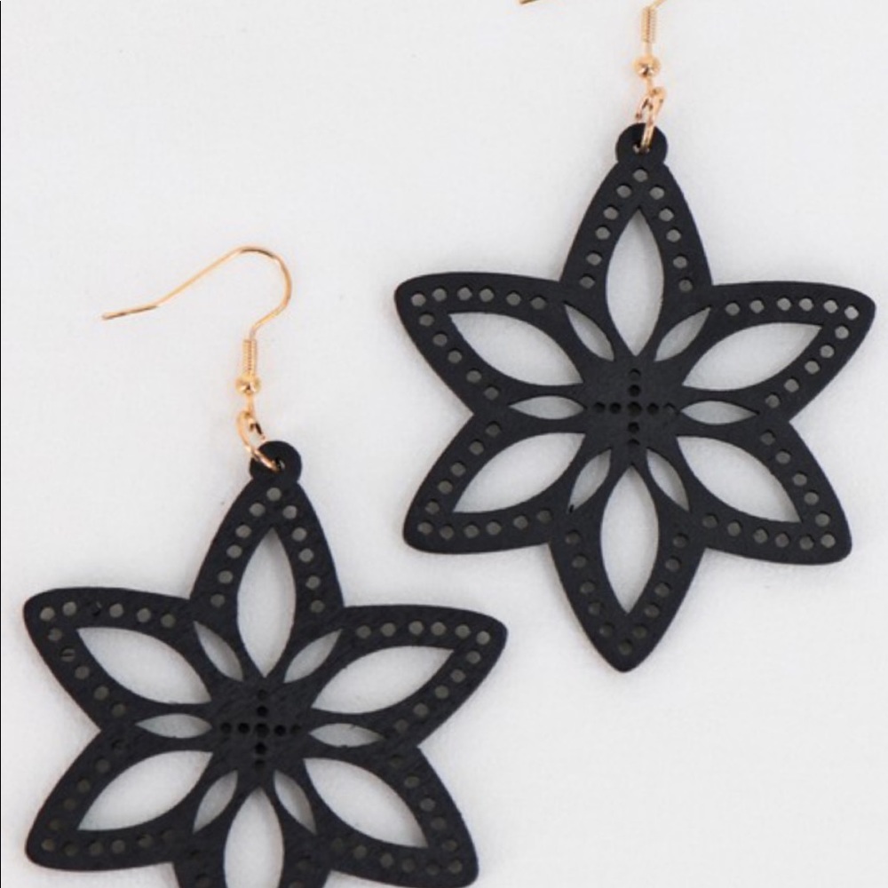 Onyx Night Geo Flower Wooden Laser Earrings